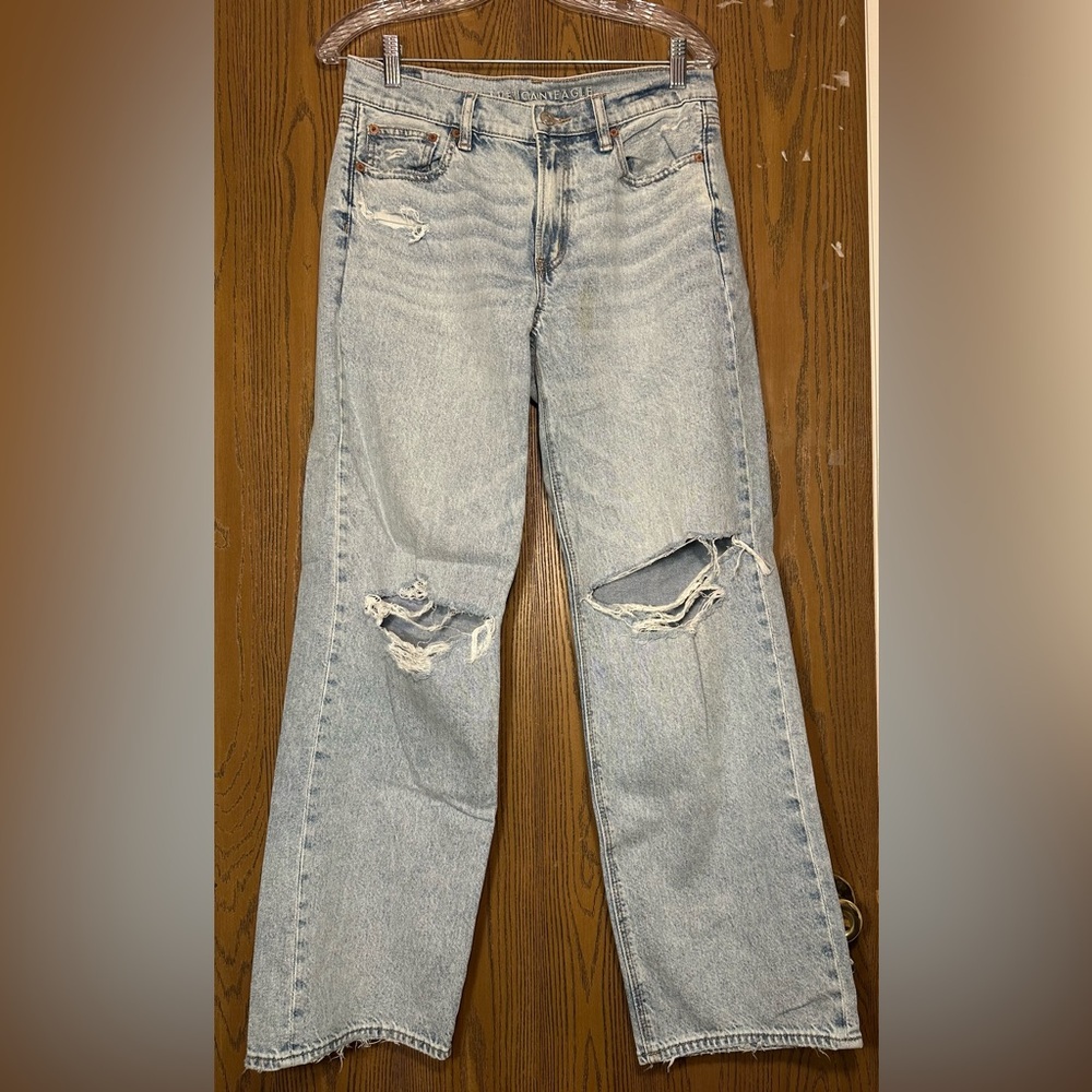 American Eagle Outfitters Light Blue Distressed Straight Leg Jeans
